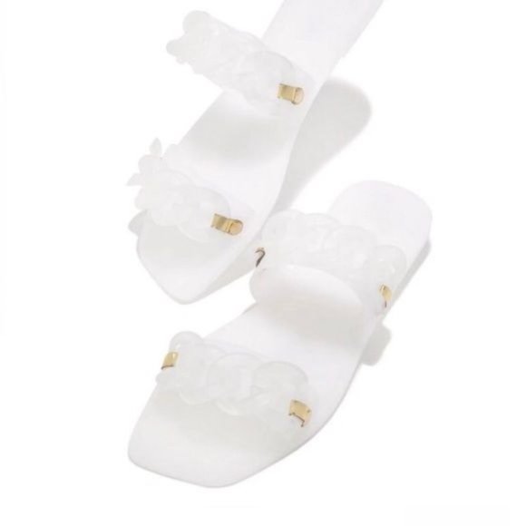!! NEW !! Jelly Slide Sandals with Chain Detail in Matte White - Picture 4 of 11